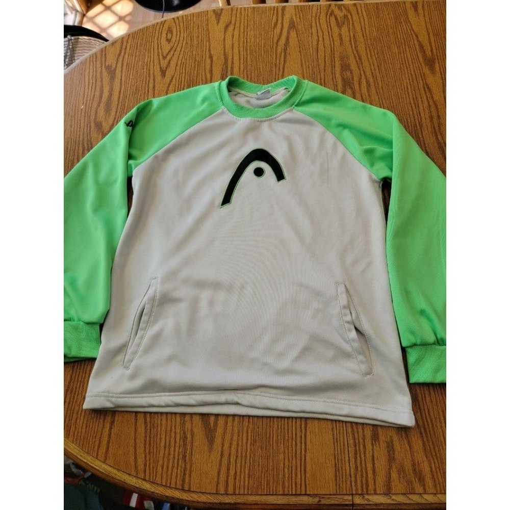 Head Penn Mens Pullover Sweater Color White/Green Size Medium 100% Polyester